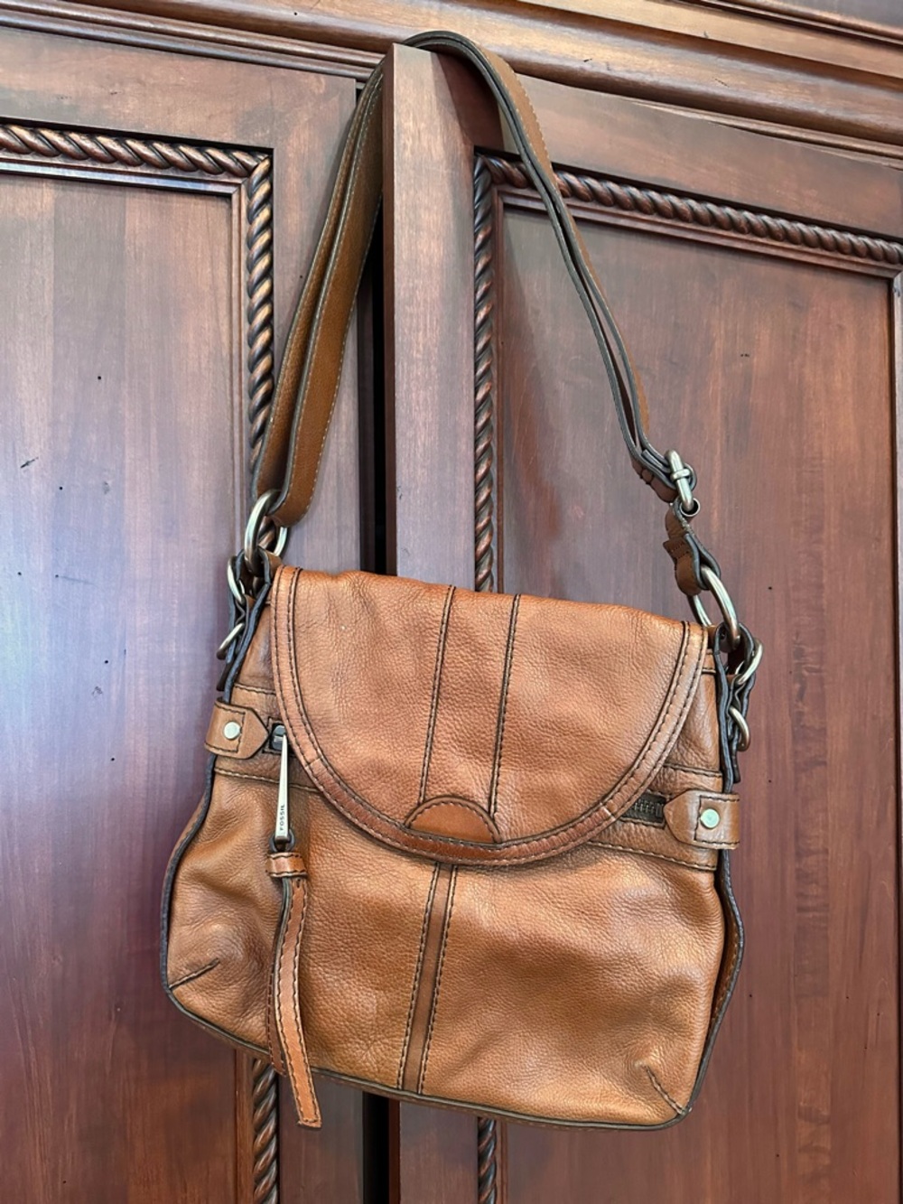 Fossil Cognac Leather Shoulder Purse